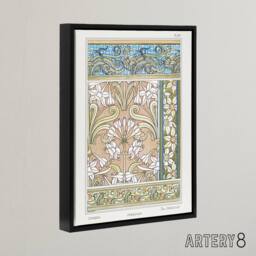 "Artery8 Daffodil Nouveau Framed Canvas Wall Art Print Vintage Floral Verneuil in Green - Size: W12"" x H16""" - thumbnail 2