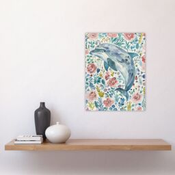 "Artery8 Dolphin with Wildflowers Pink Blue Watercolour Wall Art Print - Size: W24"" x H32""" - thumbnail 4