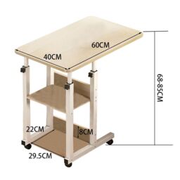 Living and Home 3-tier Height Adjustable Mobile Table Overbed Desk with Wheels in Beige - thumbnail 7
