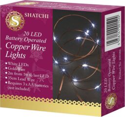 Shatchi 20 LEDs Gold Wire With Cool White LEDs Copper Wire Indoor Battery Operated StringLights - thumbnail 3