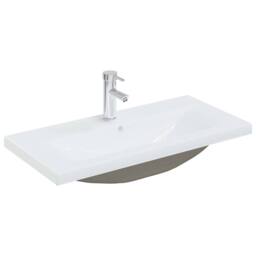 Berkfield Home Elegant Built-in Basin with Faucet 81x39x18 cm Ceramic White - Size: 81 x 39 x 18 cm - thumbnail 3