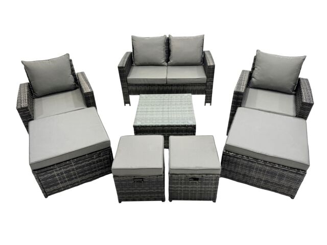 Fimous PE Rattan Garden Furniture Set Lounge Sofa Coffee Table Set in Dark Grey