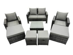 Fimous PE Rattan Garden Furniture Set Lounge Sofa Coffee Table Set in Dark Grey - thumbnail 2