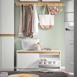 SoBuy Entrance Storage Bench - Lift-Up Lid & Sliding Doors in White - thumbnail 9