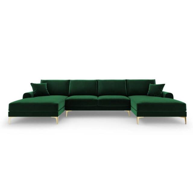 SNUG FURNITURE BIRMINGHAM LTD Monroe Plush U-Shaped Corner Sofa with Gold Legs in Green - image 1