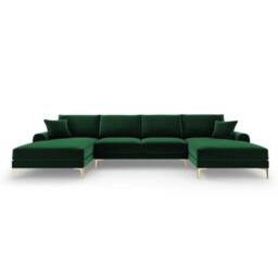 SNUG FURNITURE BIRMINGHAM LTD Monroe Plush U-Shaped Corner Sofa with Gold Legs in Green - thumbnail 1