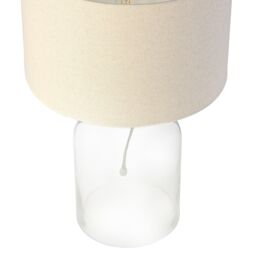 Happy Homewares Contemporary Elegant Table Lamp with Clear Glass Base & Oatmeal Linen Shade - thumbnail 3