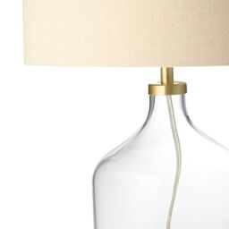 Happy Homewares Contemporary Elegant Table Lamp with Clear Glass Base & Oatmeal Linen Shade - thumbnail 4