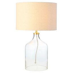 Happy Homewares Contemporary Elegant Table Lamp with Clear Glass Base & Oatmeal Linen Shade - thumbnail 2