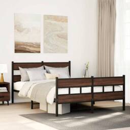 Berkfield Home Metal Bed Frame without Mattress Brown Oak 160x200 cm - thumbnail 2