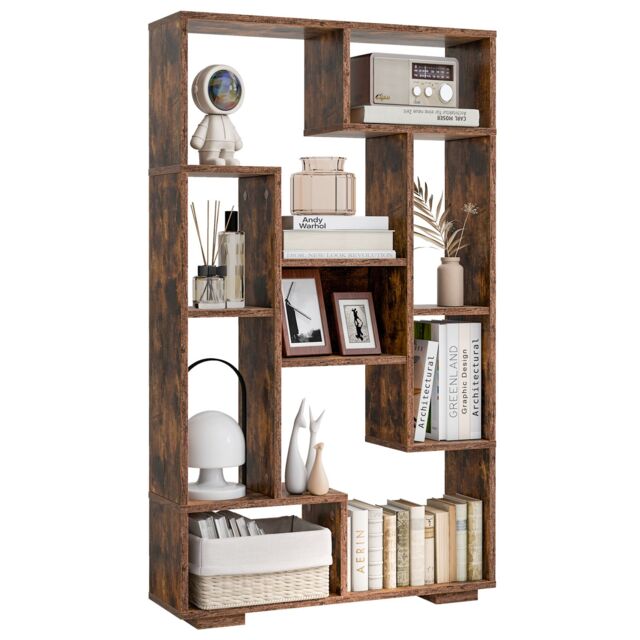 Costway Modern Geometric Bookcase Book Storage Organizer Shelf 120cm Tall Bookshelf in Brown - image 1