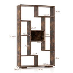 Costway Modern Geometric Bookcase Book Storage Organizer Shelf 120cm Tall Bookshelf in Brown - thumbnail 2