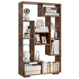 Costway Modern Geometric Bookcase Book Storage Organizer Shelf 120cm Tall Bookshelf in Brown - thumbnail 1