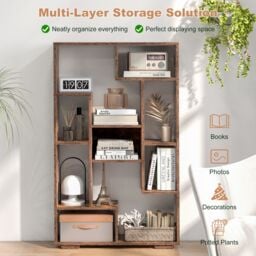 Costway Modern Geometric Bookcase Book Storage Organizer Shelf 120cm Tall Bookshelf in Brown - thumbnail 4