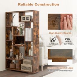 Costway Modern Geometric Bookcase Book Storage Organizer Shelf 120cm Tall Bookshelf in Brown - thumbnail 5