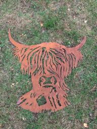 Inspirational Gifting Rustic Highland Cow Steel Metal Garden Wall Art Plaque in Brown - thumbnail 4
