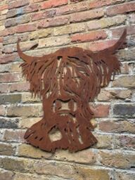 Inspirational Gifting Rustic Highland Cow Steel Metal Garden Wall Art Plaque in Brown - thumbnail 3