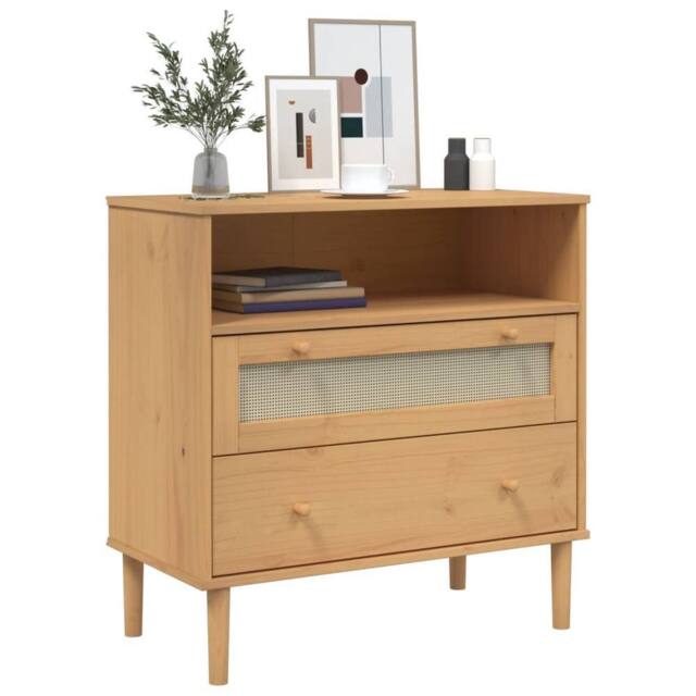 Berkfield Home Sideboard SENJA Rattan Look Brown 80x40x80 cm Solid Wood Pine - Size: 80 x 40 x 80 cm - image 1