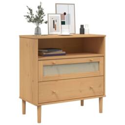 Berkfield Home Sideboard SENJA Rattan Look Brown 80x40x80 cm Solid Wood Pine - Size: 80 x 40 x 80 cm