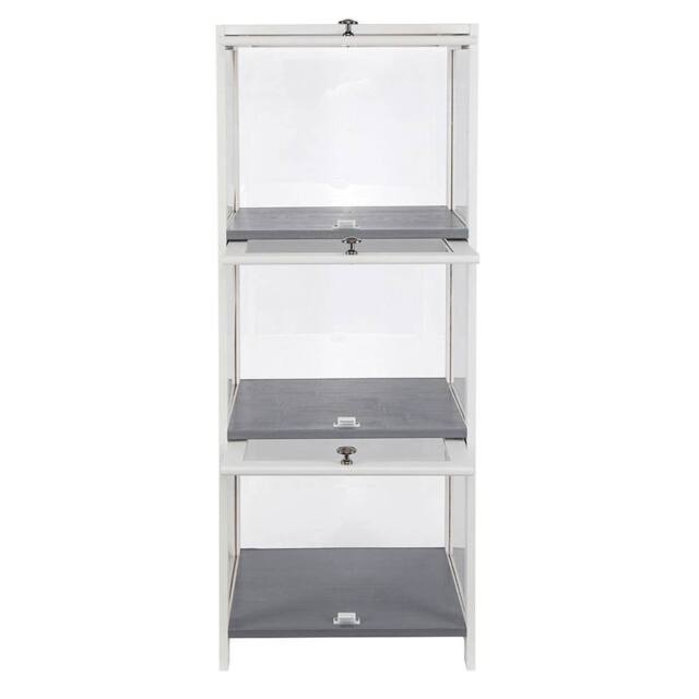 ERGOVEXA 3-Tier Display Case Bamboo Figure Model Collection Shelf Storage in White - image 1