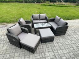 Fimous 8 Seater Rattan Wicker Garden Furniture Patio Conservatory Sofa Set with Rectangular Coffee Table Reclining Chair Love Sofa 2 Big Footstool - thumbnail 2