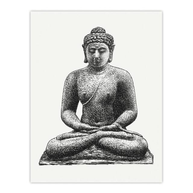 "Artery8 Buddha On The Borobudur Drawing Leo Gestel Wall Art Poster Print in White - Size: W24"" x H32""" - image 1