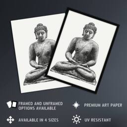 "Artery8 Buddha On The Borobudur Drawing Leo Gestel Wall Art Poster Print in White - Size: W24"" x H32""" - thumbnail 2