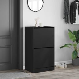 Berkfield Home Shoe Cabinet with 2 Flip-Drawers Black 60x42x108 cm - Size: 60 x 42 x 108 cm - thumbnail 3
