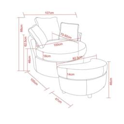 Direct Wicker Chenille Swivel Armchair with Cushion Pillow Ottoman Crescent Stool in Ivory - Size: 1 Pack - thumbnail 5