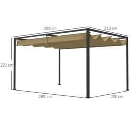OUTSUNNY Metal Pergola Gazebo Patio Sunshelter Retractable Canopy in Khaki - thumbnail 3
