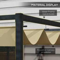 OUTSUNNY Metal Pergola Gazebo Patio Sunshelter Retractable Canopy in Khaki - thumbnail 4