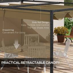 OUTSUNNY Metal Pergola Gazebo Patio Sunshelter Retractable Canopy in Khaki - thumbnail 6
