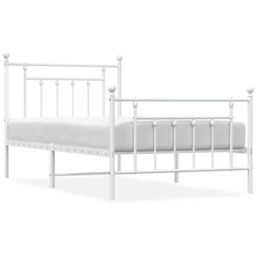 Berkfield Home Metal Bed Frame with Headboard & Footboard White 100x190 cm - thumbnail 2