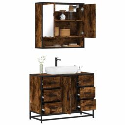Berkfield Home 2 Piece Bathroom Furniture Set Smoked Oak Engineered Wood in Brown - thumbnail 1