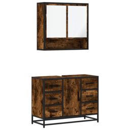 Berkfield Home 2 Piece Bathroom Furniture Set Smoked Oak Engineered Wood in Brown - thumbnail 2