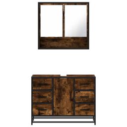 Berkfield Home 2 Piece Bathroom Furniture Set Smoked Oak Engineered Wood in Brown - thumbnail 5