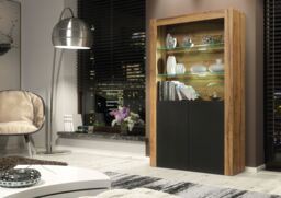 Mex Furniture LTD Display Cabinet with LED Lights & Matte Doors / 170cm in Brown - thumbnail 3