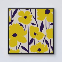 "Warren Reed - Designer Vintage Tropical Flowers Framed Canvas in Black - Size: W30"" x H30""" - thumbnail 1