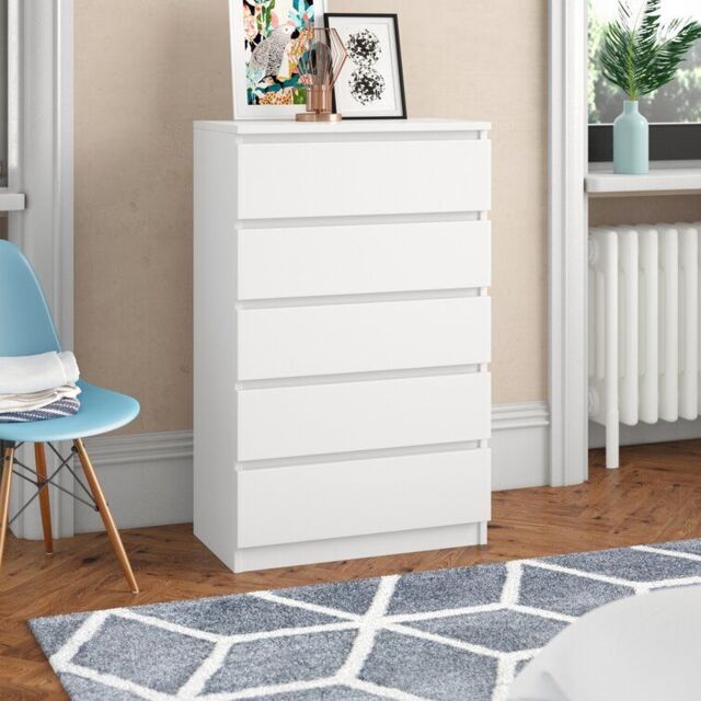 SquareBoxx Fairfield Matt Minimalist Chest of Draws 5 Draw in White - image 1