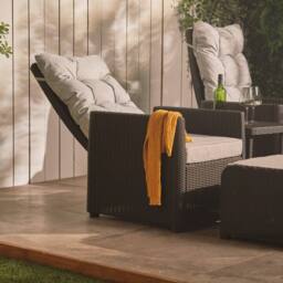 VonHaus 2 Seater Garden & Patio Reclining Rattan Bistro Set in Beige - thumbnail 5