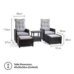 VonHaus 2 Seater Garden & Patio Reclining Rattan Bistro Set in Beige - thumbnail 6