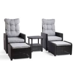 VonHaus 2 Seater Garden & Patio Reclining Rattan Bistro Set in Beige - thumbnail 1