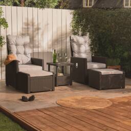 VonHaus 2 Seater Garden & Patio Reclining Rattan Bistro Set in Beige - thumbnail 2