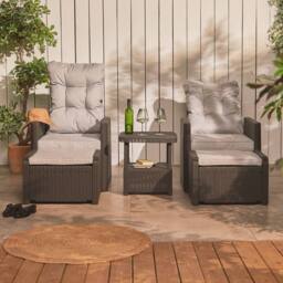 VonHaus 2 Seater Garden & Patio Reclining Rattan Bistro Set in Beige - thumbnail 3