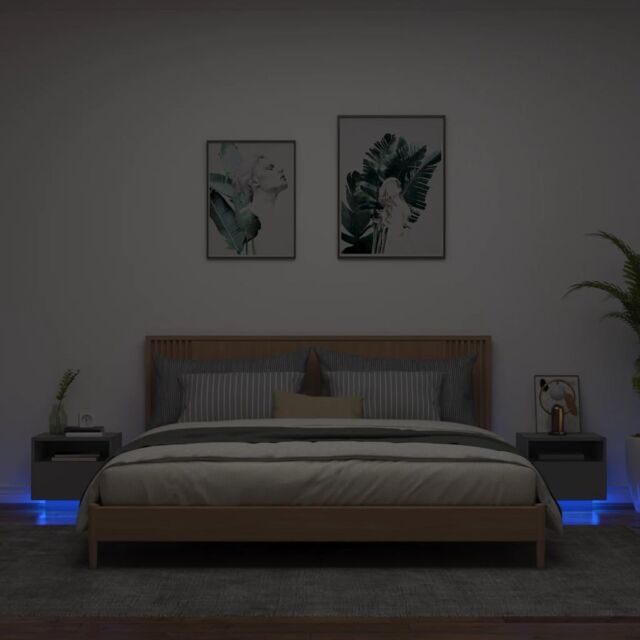 Berkfield Home Bedside Cabinets with LED Lights 2 pcs Black 40x39x37 cm - Size: 40 x 39 x 37 cm - image 1