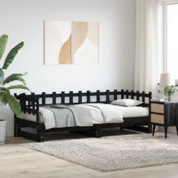 Berkfield Home Pull-out Day Bed Black 2x(90x190) cm Solid Wood Pine - thumbnail 1