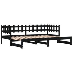 Berkfield Home Pull-out Day Bed Black 2x(90x190) cm Solid Wood Pine - thumbnail 5