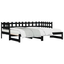 Berkfield Home Pull-out Day Bed Black 2x(90x190) cm Solid Wood Pine - thumbnail 2