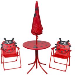 Berkfield Home 3 Piece Kids' Garden Bistro Set with Parasol Red - thumbnail 2