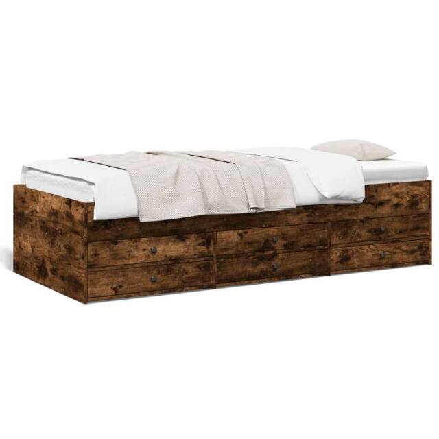 Berkfield Home Daybed with Drawers without Mattress Smoked Oak 90x200 cm in Brown - image 1